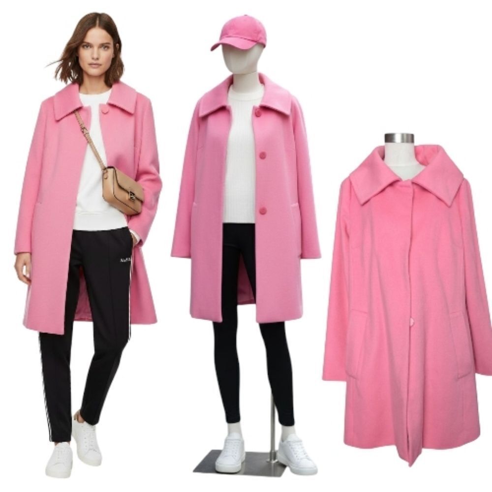 Pink Tartan Cotton Candy Pink Cashmere Wool Coat L